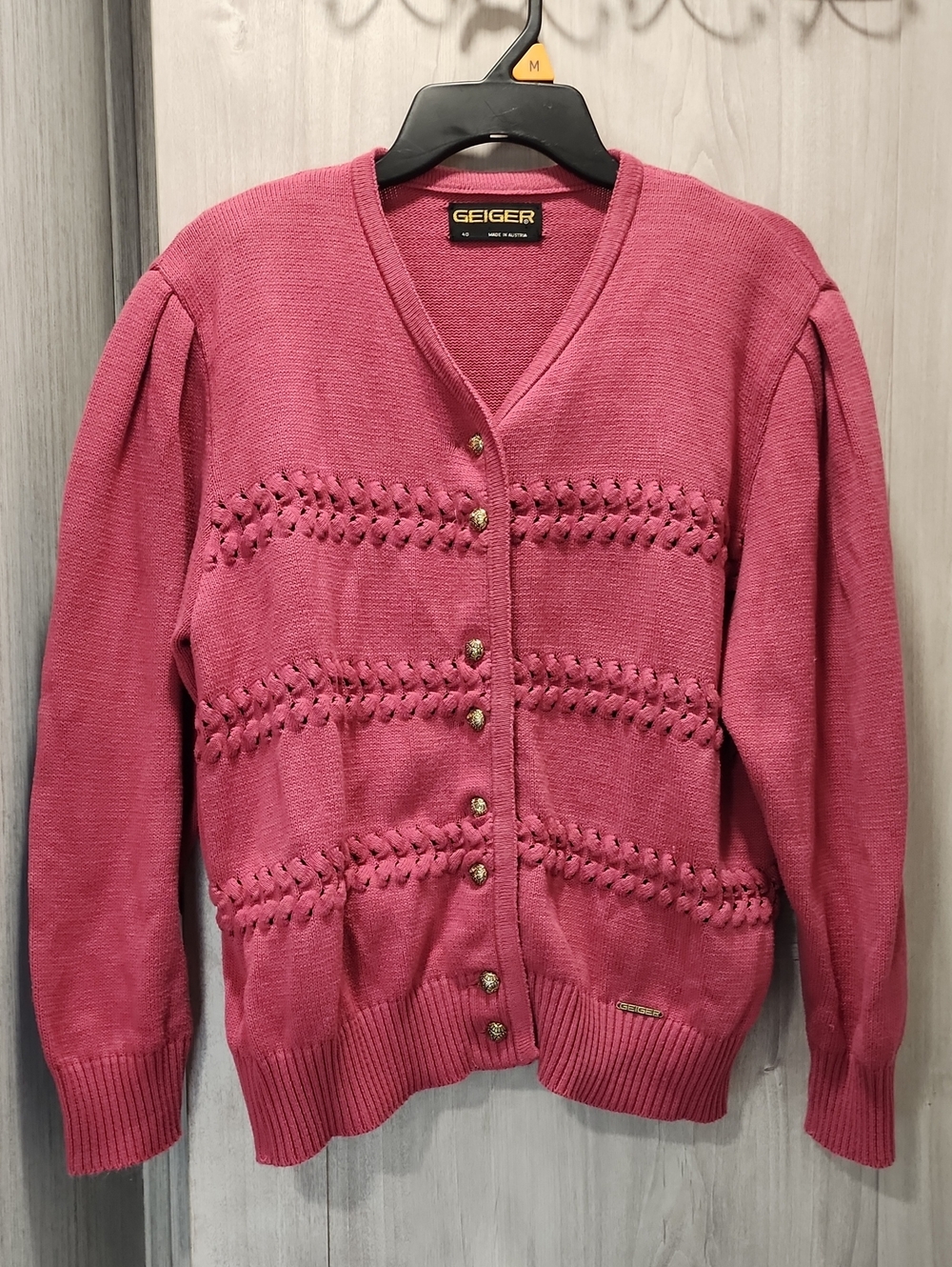 Vintage Geiger Pink Sweater Cardigan, Knit Made in Austria - 100% Cotton